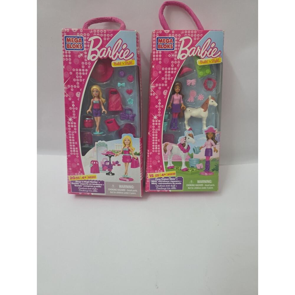 Lot Of 2 Barbie Mega Bloks Build N Style Pony Trainer Nikki Style 80201 + 80236